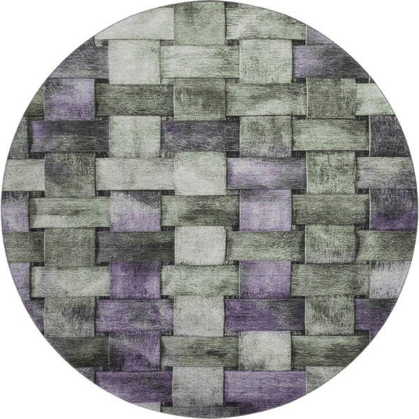 HomeRoots 8' X 10' Washable Sage and Lavender Striped Area Rug with UV Protection for Stylish Living Spaces 710236