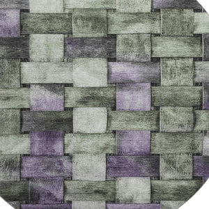 HomeRoots 8' X 10' Washable Sage and Lavender Striped Area Rug with UV Protection for Stylish Living Spaces 710236