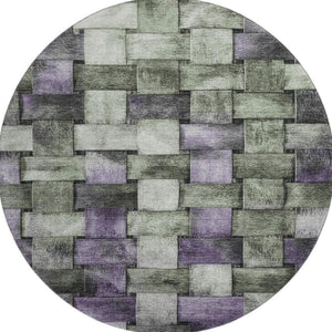 HomeRoots 8' X 10' Washable Sage and Lavender Striped Area Rug with UV Protection for Stylish Living Spaces 710236