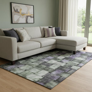 HomeRoots 9' X 12' Sage & Lavender Striped Area Rug - Washable, UV Protected, Durable, Easy-Care Design 710237