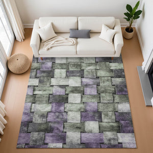 HomeRoots 9' X 12' Sage & Lavender Striped Area Rug - Washable, UV Protected, Durable, Easy-Care Design 710237