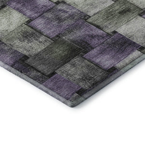 HomeRoots 9' X 12' Sage & Lavender Striped Area Rug - Washable, UV Protected, Durable, Easy-Care Design 710237