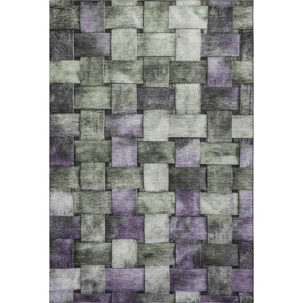 HomeRoots 9' X 12' Sage & Lavender Striped Area Rug - Washable, UV Protected, Durable, Easy-Care Design 710237