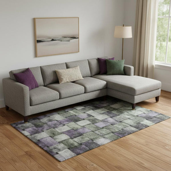 HomeRoots 10' X 14' Sage & Lavender Striped Washable Area Rug – Durable, UV-Protected, Soft, and Stylish! 710238