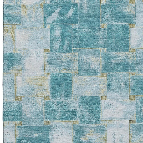 HomeRoots 5' X 8' Coastal Teal and Khaki Striped Washable Area Rug – Stain Resistant, UV Protected, Non-Slip Design 710240