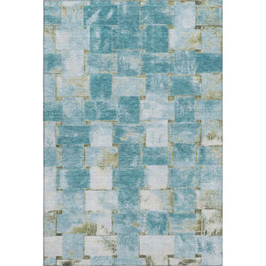 HomeRoots 8' Teal And Khaki Striped Round Rug – Washable, UV Protected, Durable for Homes with Kids & Pets 710241
