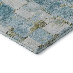 HomeRoots 8' Teal And Khaki Striped Round Rug – Washable, UV Protected, Durable for Homes with Kids & Pets 710241