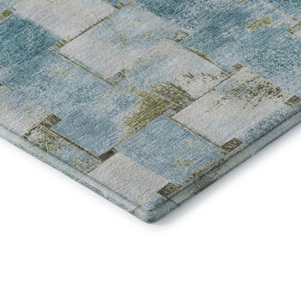 HomeRoots 8' Teal And Khaki Striped Round Rug – Washable, UV Protected, Durable for Homes with Kids & Pets 710241