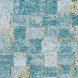 HomeRoots 8' Teal And Khaki Striped Round Rug – Washable, UV Protected, Durable for Homes with Kids & Pets 710241