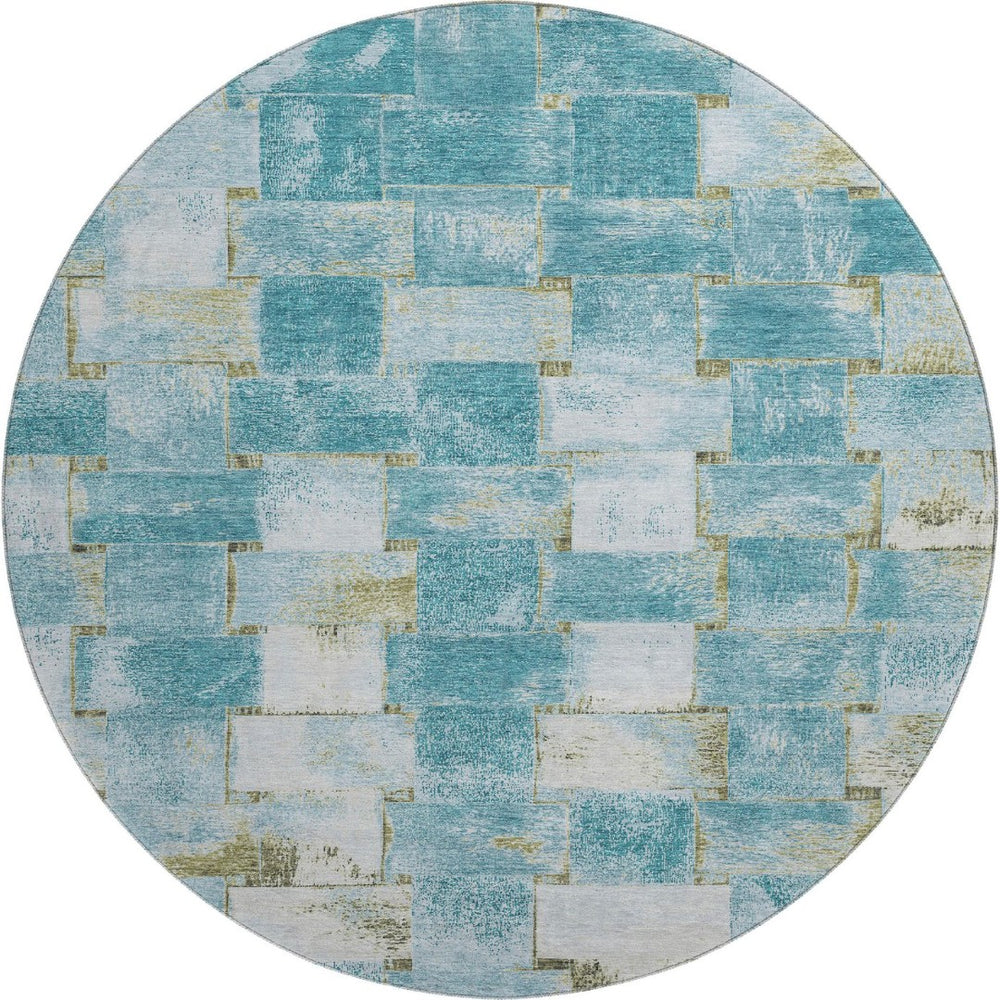 HomeRoots 8' X 10' Teal and Khaki Striped Area Rug - Durable, UV Protected, Stain-Resistant, Easy Care Design 710242