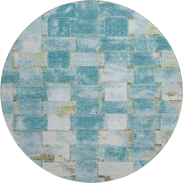 HomeRoots 8' X 10' Teal and Khaki Striped Area Rug - Durable, UV Protected, Stain-Resistant, Easy Care Design 710242