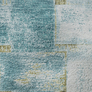 HomeRoots 8' X 10' Teal and Khaki Striped Area Rug - Durable, UV Protected, Stain-Resistant, Easy Care Design 710242