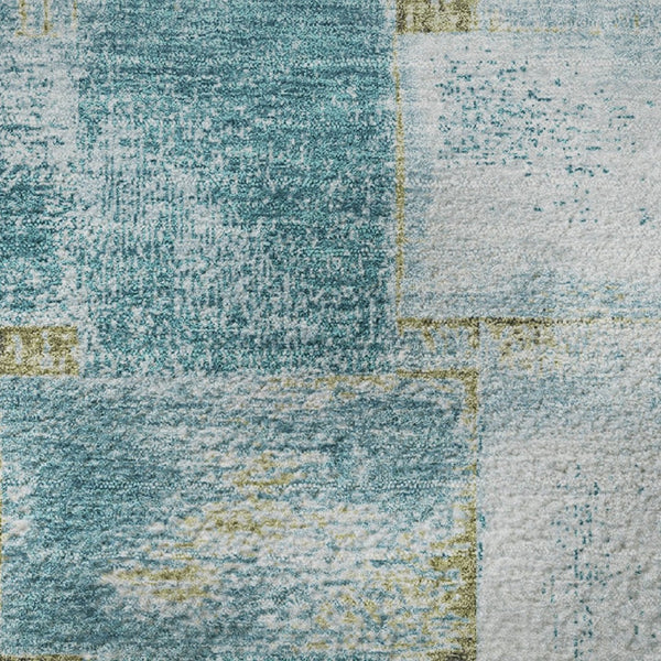 HomeRoots 8' X 10' Teal and Khaki Striped Area Rug - Durable, UV Protected, Stain-Resistant, Easy Care Design 710242