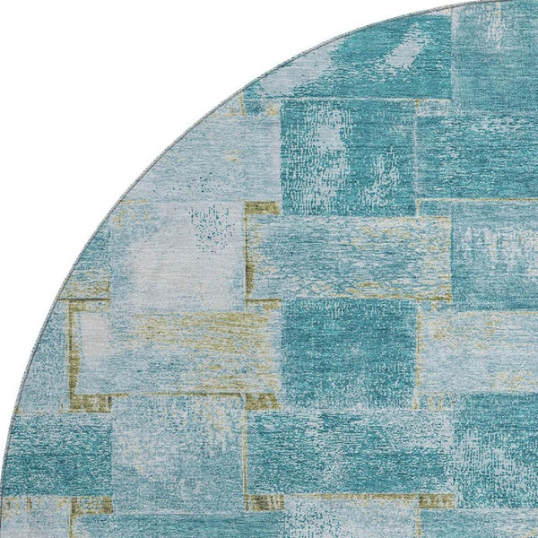 HomeRoots 8' X 10' Teal and Khaki Striped Area Rug - Durable, UV Protected, Stain-Resistant, Easy Care Design 710242