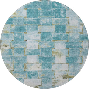 HomeRoots 8' X 10' Teal and Khaki Striped Area Rug - Durable, UV Protected, Stain-Resistant, Easy Care Design 710242