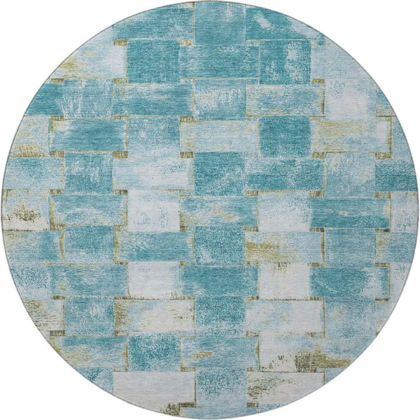 HomeRoots 8' X 10' Teal and Khaki Striped Area Rug - Durable, UV Protected, Stain-Resistant, Easy Care Design 710242