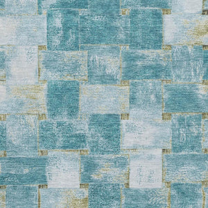 HomeRoots 9' X 12' Teal and Khaki Striped Area Rug – UV Protected, Stain-Resistant, Washable, Durable Design! 710243