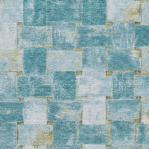HomeRoots 10' X 14' Stylish Teal and Khaki Striped Area Rug - Washable, UV Protected, and Stain Resistant! 710244