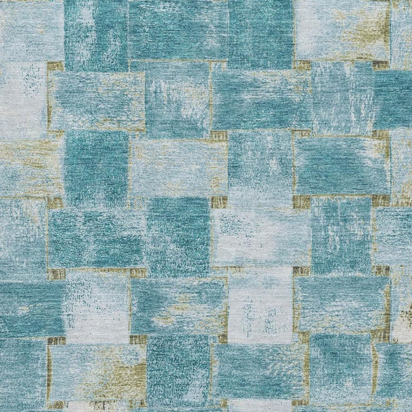 HomeRoots 10' X 14' Stylish Teal and Khaki Striped Area Rug - Washable, UV Protected, and Stain Resistant! 710244