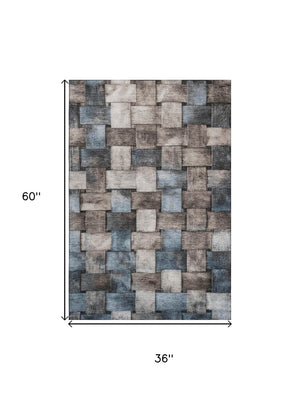 HomeRoots 5' X 8' Versatile Taupe and Blue Striped Area Rug – UV Protected, Washable, Kid & Pet Friendly! 710246
