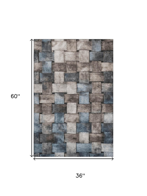 HomeRoots 5' X 8' Versatile Taupe and Blue Striped Area Rug – UV Protected, Washable, Kid & Pet Friendly! 710246