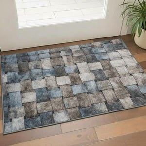 HomeRoots 5' X 8' Versatile Taupe and Blue Striped Area Rug – UV Protected, Washable, Kid & Pet Friendly! 710246