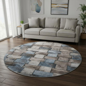 HomeRoots 8' X 10' Stylish Taupe & Blue Striped Washable Area Rug with UV Protection for Family-Friendly Spaces 710248
