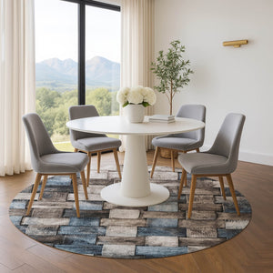 HomeRoots 8' X 10' Stylish Taupe & Blue Striped Washable Area Rug with UV Protection for Family-Friendly Spaces 710248
