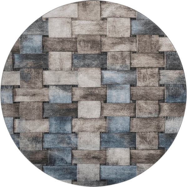 HomeRoots 8' X 10' Stylish Taupe & Blue Striped Washable Area Rug with UV Protection for Family-Friendly Spaces 710248