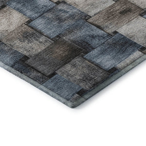 HomeRoots 8' X 10' Stylish Taupe & Blue Striped Washable Area Rug with UV Protection for Family-Friendly Spaces 710248