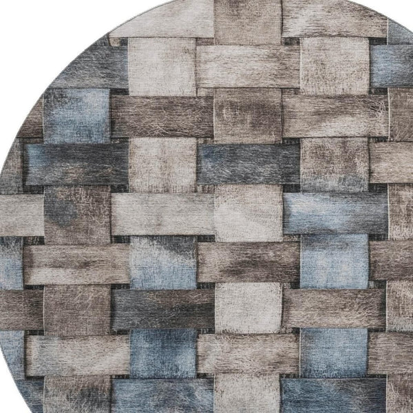 HomeRoots 8' X 10' Stylish Taupe & Blue Striped Washable Area Rug with UV Protection for Family-Friendly Spaces 710248