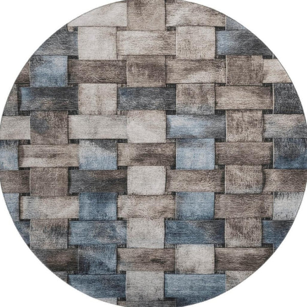 HomeRoots 8' X 10' Stylish Taupe & Blue Striped Washable Area Rug with UV Protection for Family-Friendly Spaces 710248