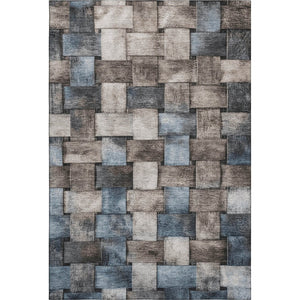 HomeRoots 9' X 12' Taupe and Blue Striped Area Rug – Washable, UV-Protected, Stylish for Living Spaces! 710249