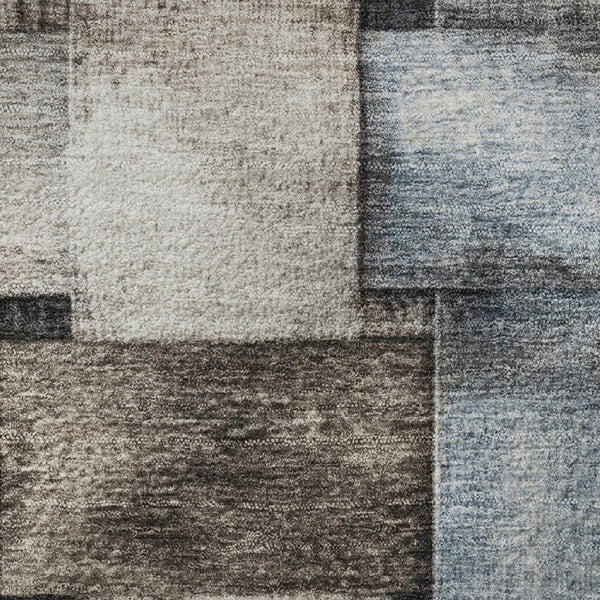 HomeRoots 9' X 12' Taupe and Blue Striped Area Rug – Washable, UV-Protected, Stylish for Living Spaces! 710249