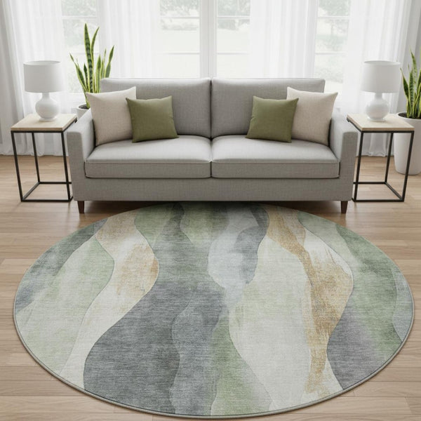 HomeRoots 8' X 10' Artichoke Green Abstract Area Rug – Washable, UV Protected, Stain-Resistant for Busy Homes! 710254