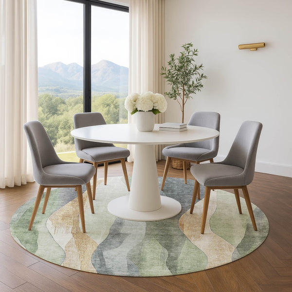 HomeRoots 8' X 10' Artichoke Green Abstract Area Rug – Washable, UV Protected, Stain-Resistant for Busy Homes! 710254
