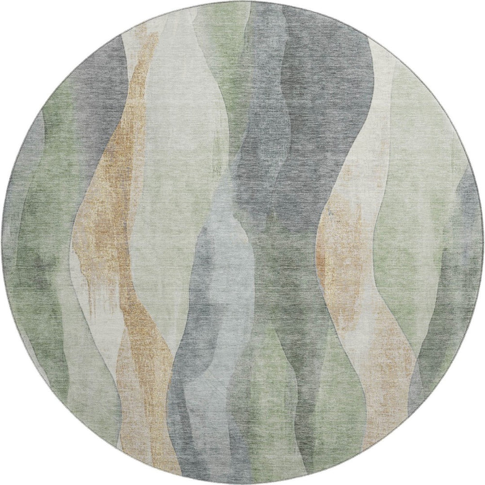 HomeRoots 8' X 10' Artichoke Green Abstract Area Rug – Washable, UV Protected, Stain-Resistant for Busy Homes! 710254