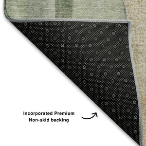 HomeRoots 8' X 10' Artichoke Green Abstract Area Rug – Washable, UV Protected, Stain-Resistant for Busy Homes! 710254