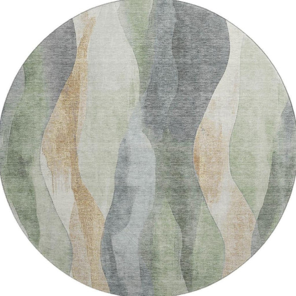HomeRoots 8' X 10' Artichoke Green Abstract Area Rug – Washable, UV Protected, Stain-Resistant for Busy Homes! 710254
