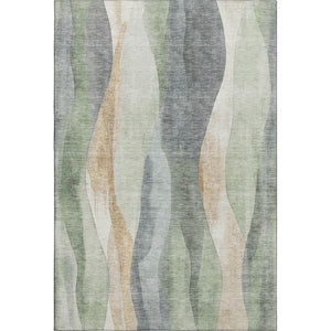 HomeRoots 10' X 14' Artichoke Green Gray Beige Abstract Washable Area Rug - Durable, UV-Protected & Stylish! 710256