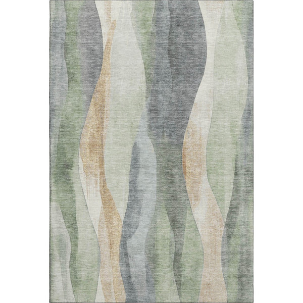 HomeRoots 10' X 14' Artichoke Green Gray Beige Abstract Washable Area Rug - Durable, UV-Protected & Stylish! 710256