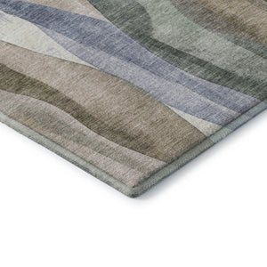 HomeRoots 8' Round Washable Abstract Rug in Beige, Blue & Ivory - UV Protected, Durable, and Easy Care! 710259