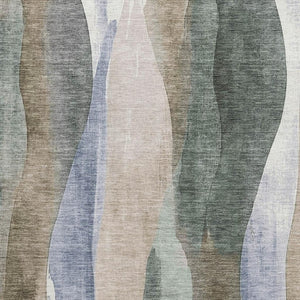HomeRoots 8' Round Washable Abstract Rug in Beige, Blue & Ivory - UV Protected, Durable, and Easy Care! 710259