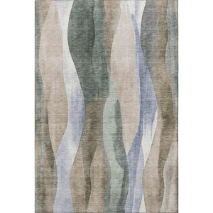 HomeRoots 8' Round Washable Abstract Rug in Beige, Blue & Ivory - UV Protected, Durable, and Easy Care! 710259