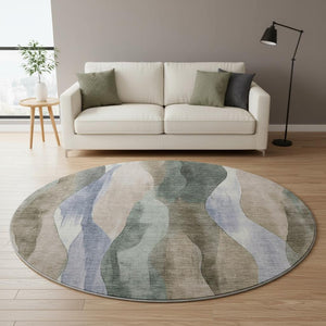 HomeRoots 8' X 10' Abstract Washable Area Rug in Beige, Blue & Ivory - UV Protected, Stain Resistant, Durable Design 710260