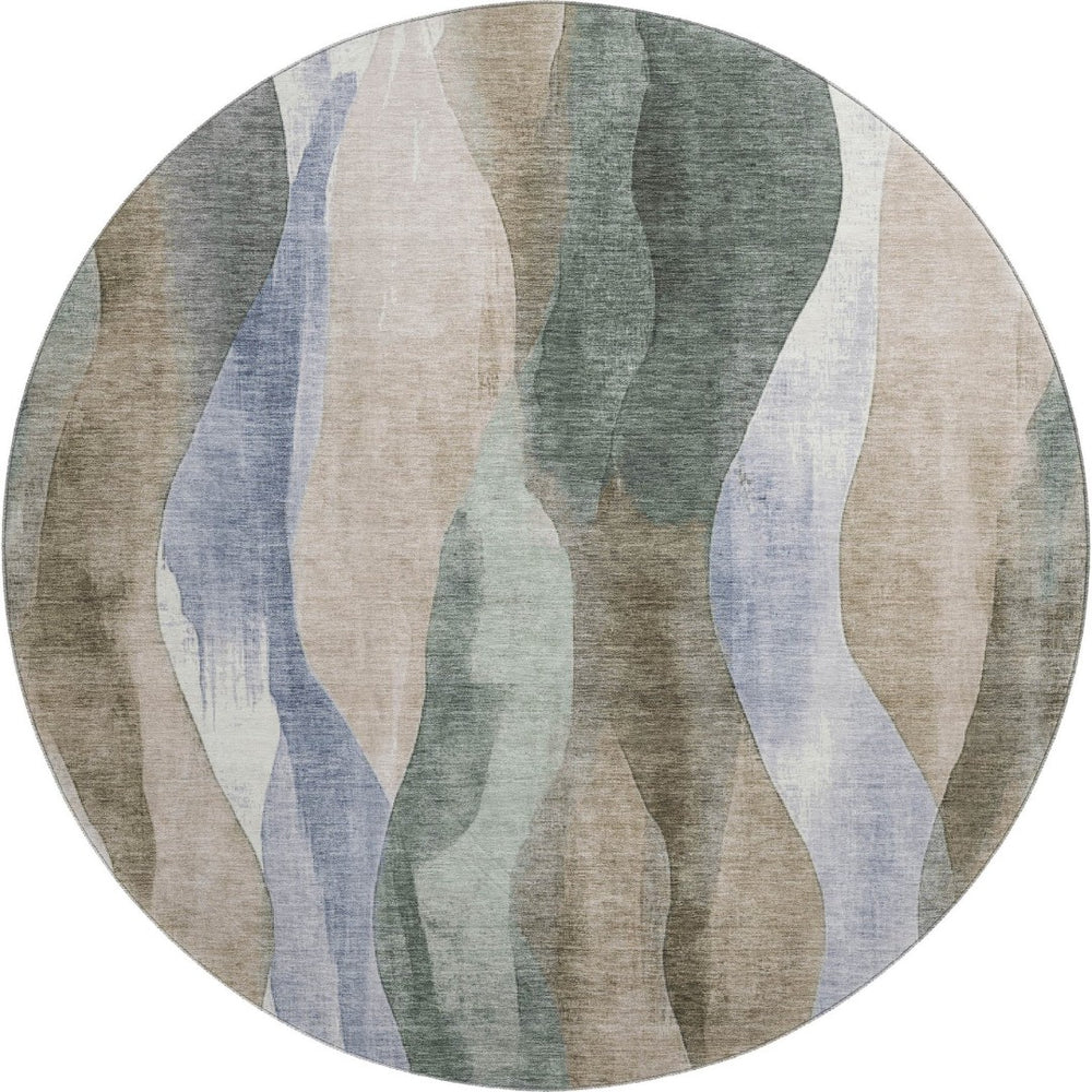 HomeRoots 8' X 10' Abstract Washable Area Rug in Beige, Blue & Ivory - UV Protected, Stain Resistant, Durable Design 710260