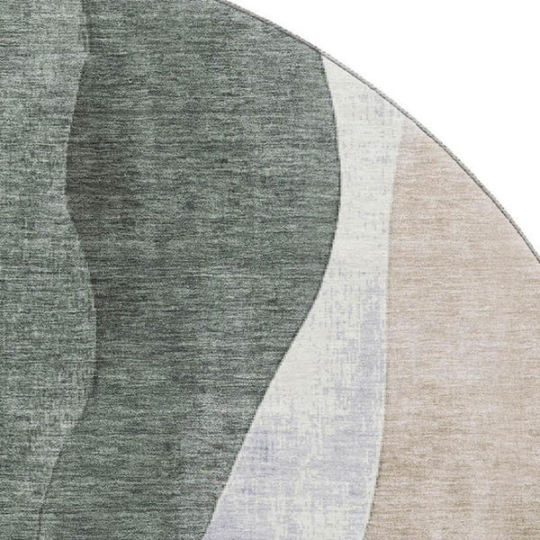 HomeRoots 8' X 10' Abstract Washable Area Rug in Beige, Blue & Ivory - UV Protected, Stain Resistant, Durable Design 710260