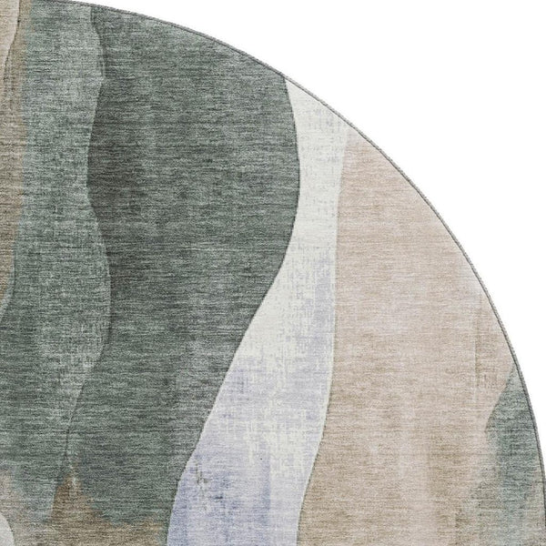 HomeRoots 8' X 10' Abstract Washable Area Rug in Beige, Blue & Ivory - UV Protected, Stain Resistant, Durable Design 710260