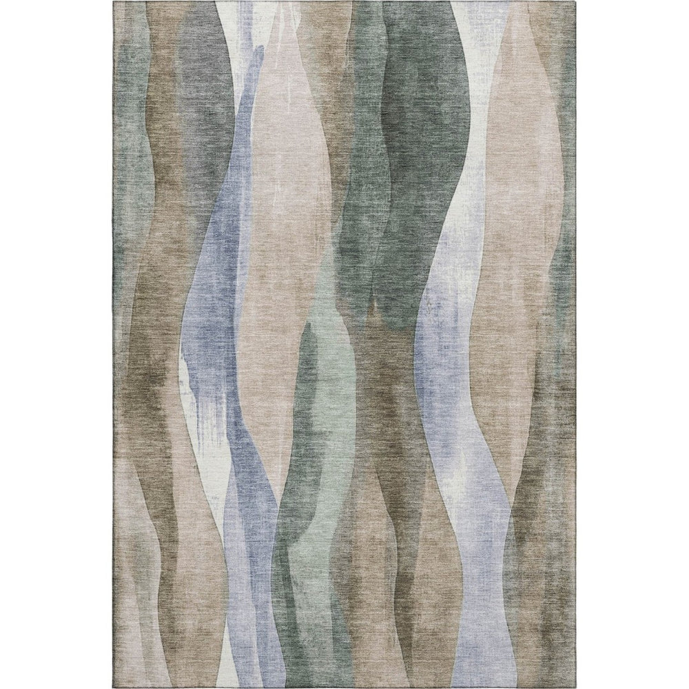 HomeRoots 9' X 12' Beige Blue Ivory Abstract Area Rug - Washable, UV Protected, Stain-Resistant, Durable Design 710261