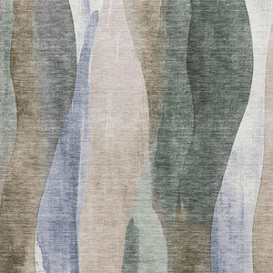 HomeRoots 9' X 12' Beige Blue Ivory Abstract Area Rug - Washable, UV Protected, Stain-Resistant, Durable Design 710261